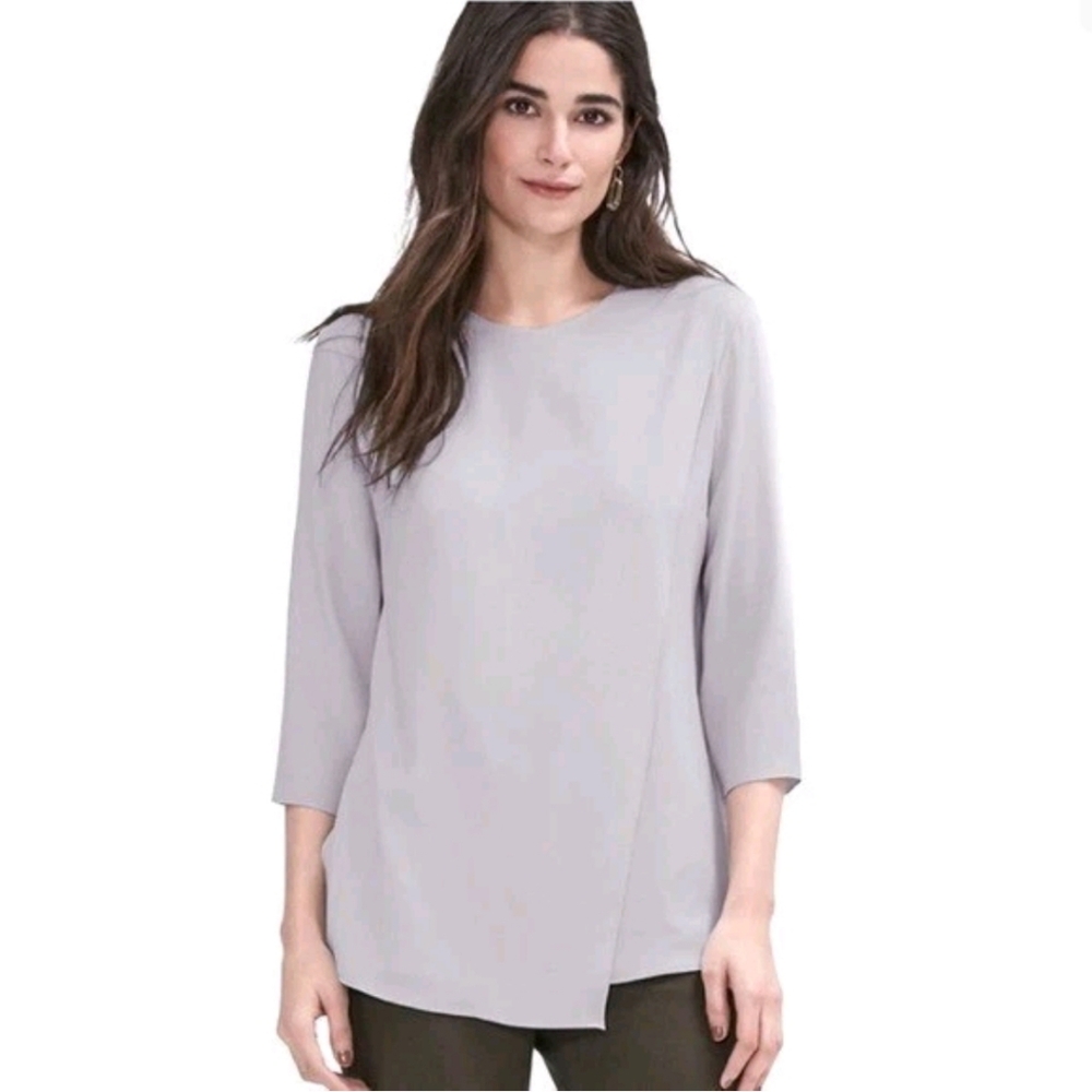 MM Lafleur Bourgeois Gray Asymmetrical Faux Layered Top Blouse Size Small
